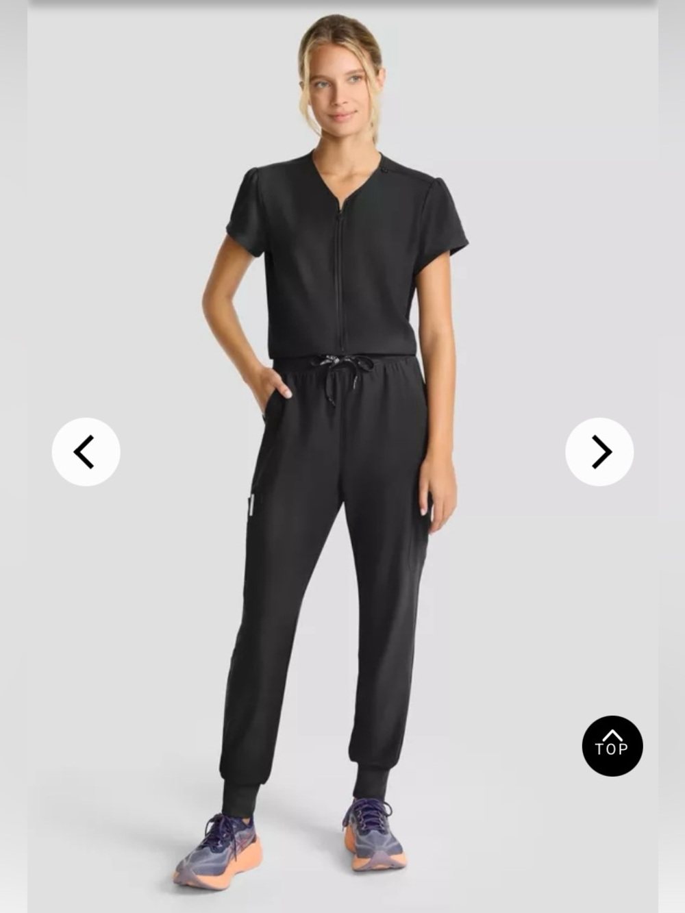 Med Couture Scrub 4-pocket Black Short-Sleeve Zip Jumpsuit